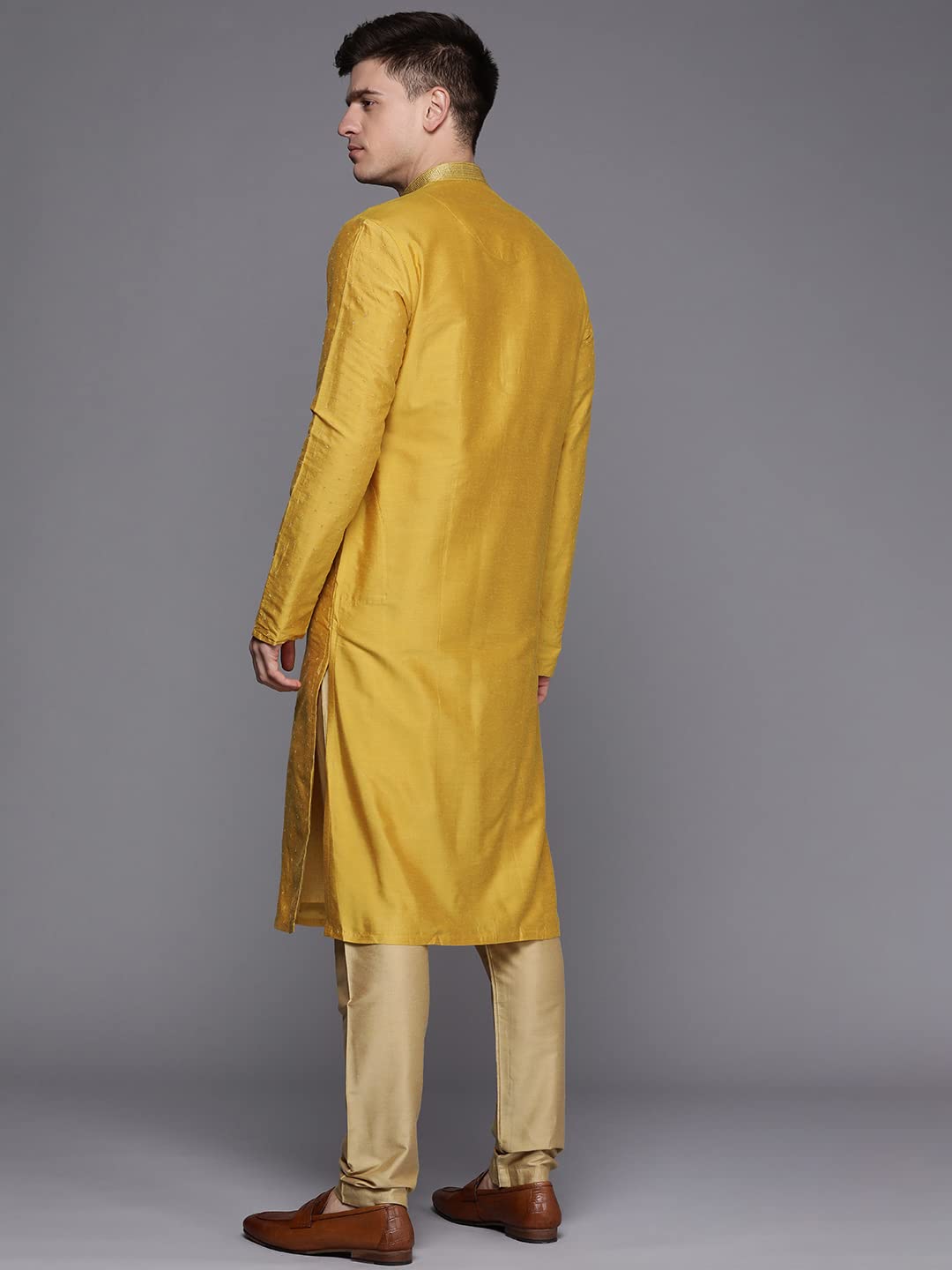 Manyavar Kurta Set for Men, Printed Knee Long Full Sleeves Kurta and Churidar Set for Men