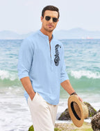 Finivo Fashion MenS Printed Cotton Blend Short Kurta With Artistic Chest Design | Stylish Full Sleeve Casual Kurta With Mandarin