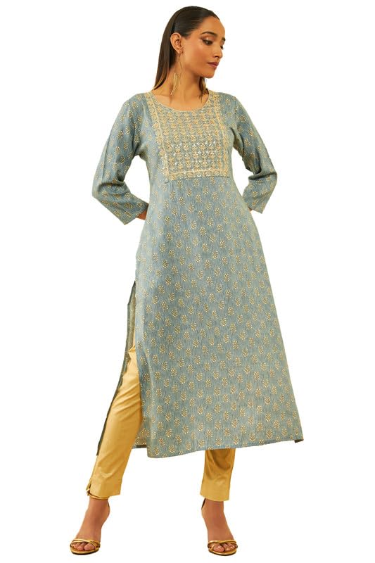 Soch Women Rayon Floral Printed Kurta with Sequinned Yoke Design