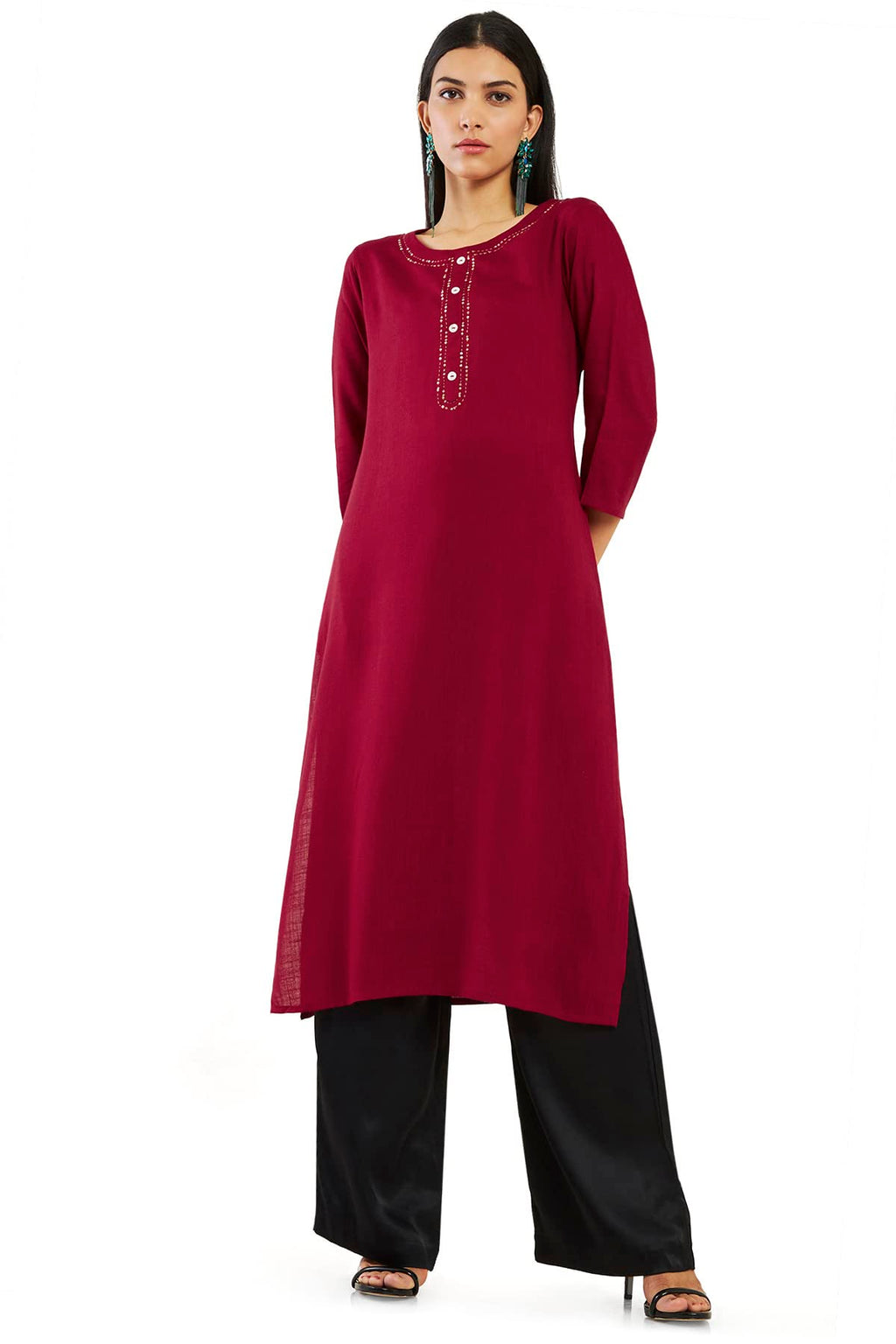 Soch Women Red Rayon Solid Kurta(8907715940800_Red_Xs)