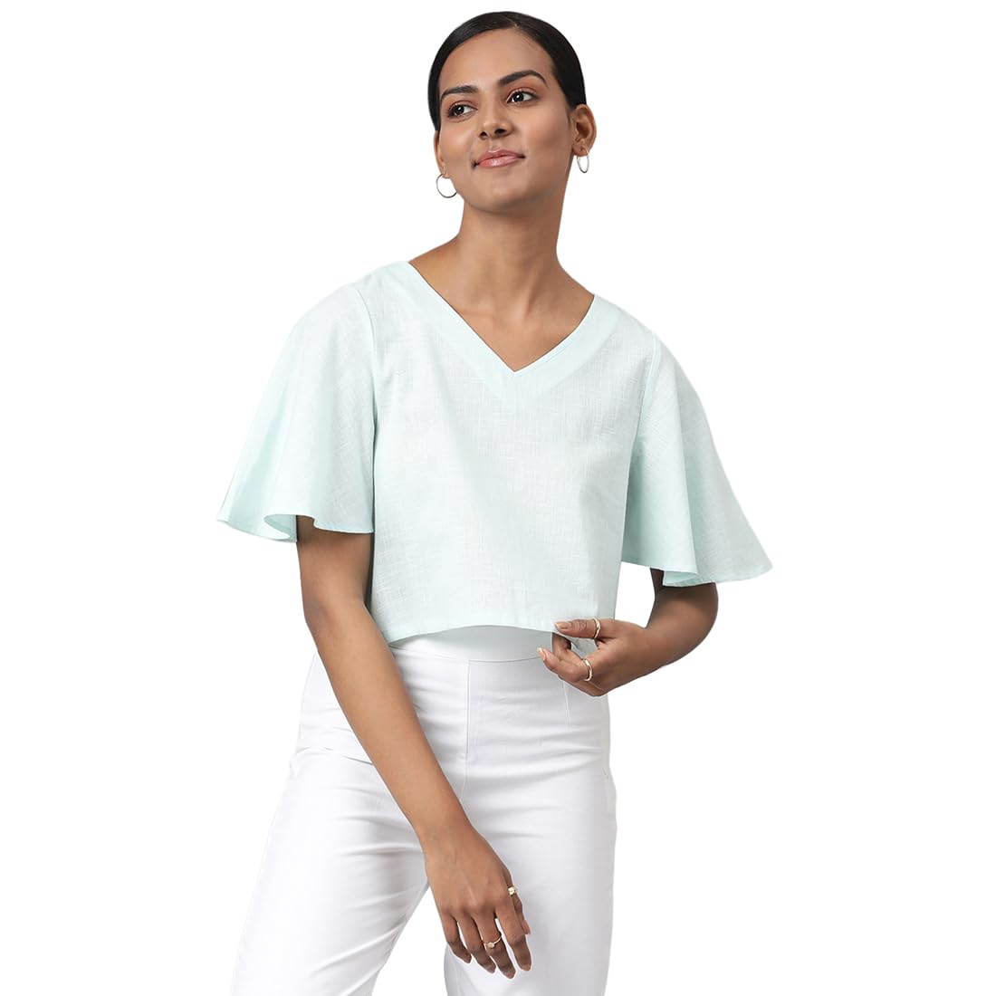 Fabindia WomenS Solids Regular Top_Aqua M