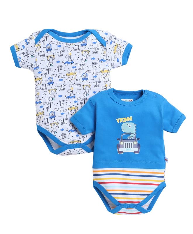 BUMZEE Royal Blue & White Boys Half Sleeves Bodysuit Pack Of 2 Age - 6-9 Months (Peb9492D-rbl.wht)