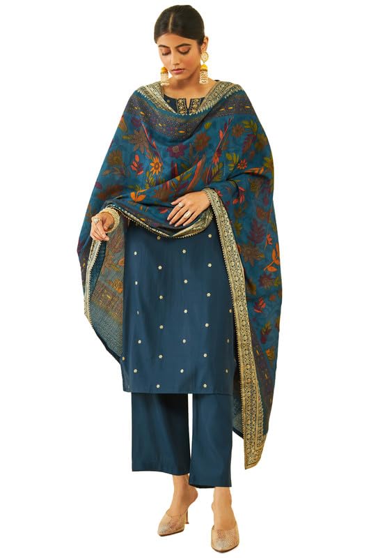 Soch Women Muslin Floral Print Suit Set with Printed Dupatta