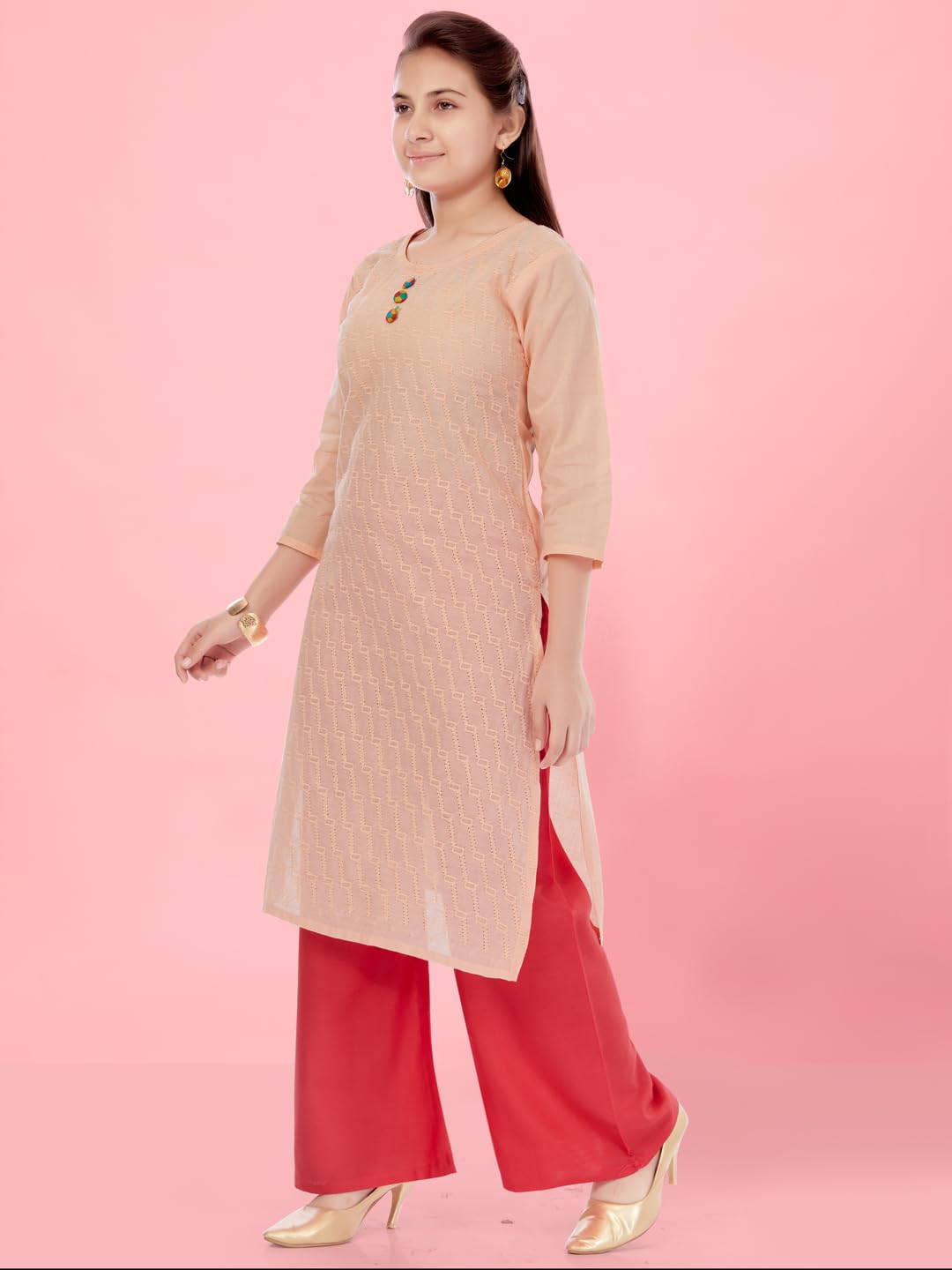 Aarika Girls Peach Colour Cotton Embroidery Kurti (KURTI-K-181-PEACH-32)