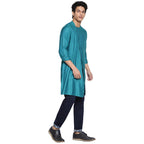 Fabindia MenS Viscose Silk Solids Slim Kurta (102587601_Teal