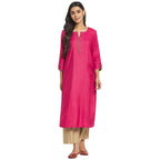 Fabindia Women Viscose Silk Embroidered Long Kurta Pink_S