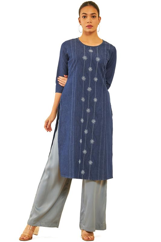 Soch Women Cotton Embroidered Kurta with Piping Details