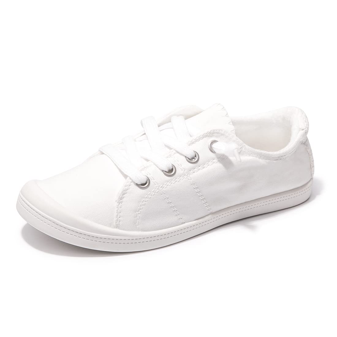 Women's Slip On Canvas Sneaker Low Top Casual Walking Shoes Classic Comfort Flat Fashion Sneakers (White 07)