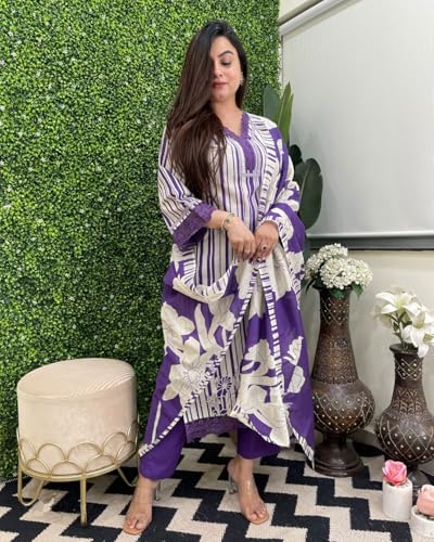 ANNI DESIGNER Womens Rayon Blend Straight Printed Kurta with Pant & Dupatta (EXHUMA BEGANI_XXL_Begani_XX-Large)