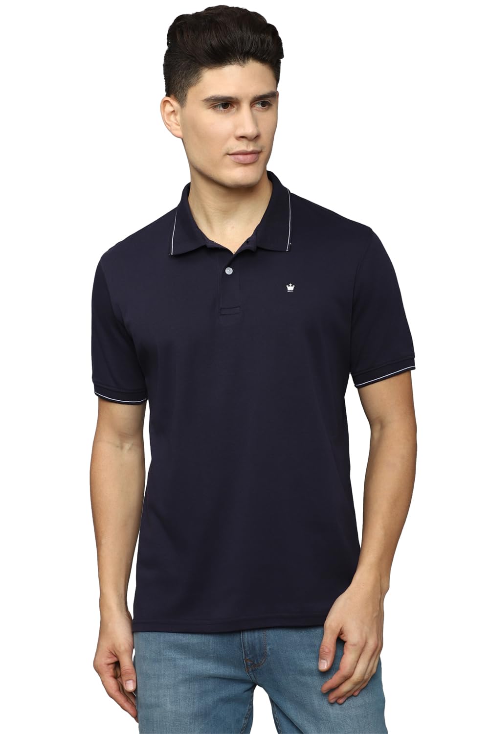 Louis Philippe Men Cotton Solid Regular Fit T-Shirt (Lpkpmrgf959359_Navy, Large)