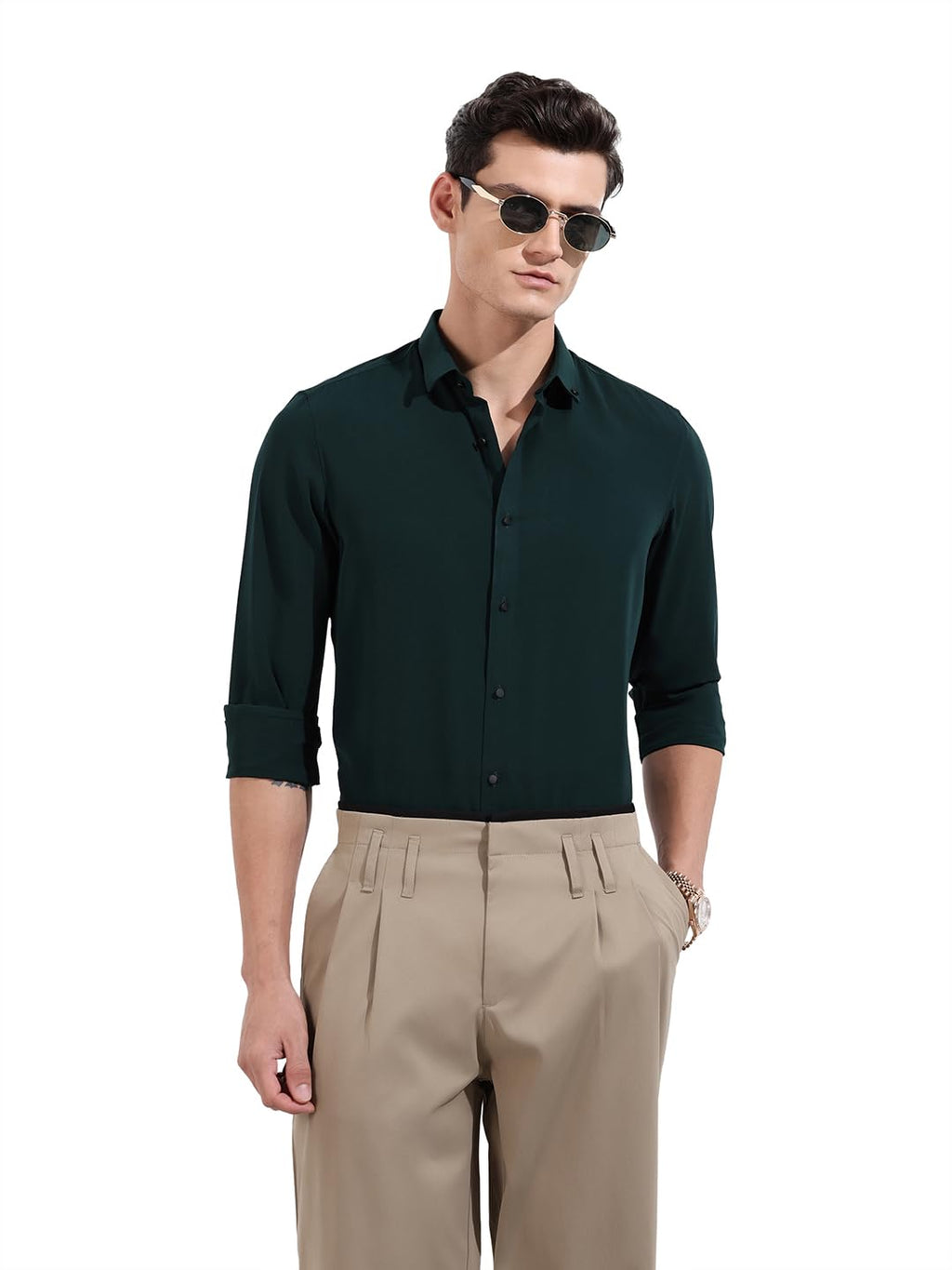 The Indian Garage Co Mens Slim Fit Solid Cutaway Collar Long Sleeves Party Shirt