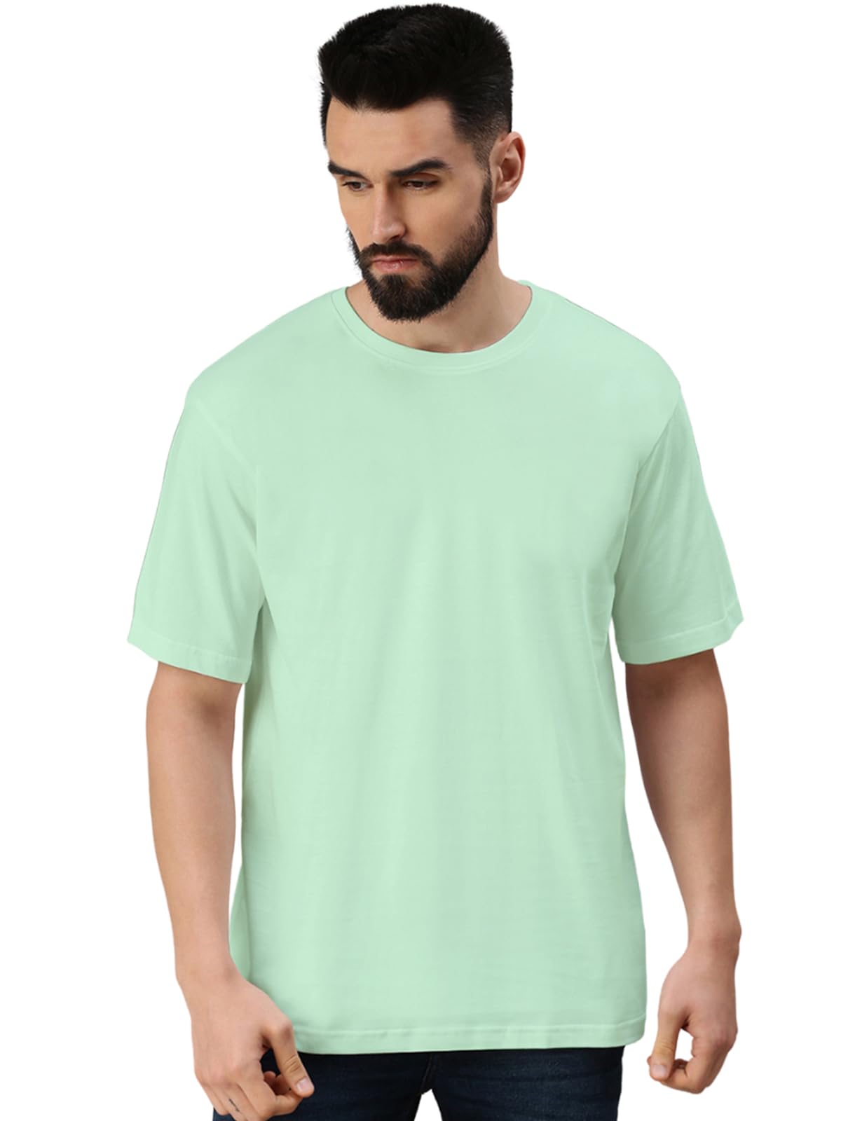 Veirdofog Oversized Baggy Fit Drop Shoulder Short Sleeve Round Neck Solid Cotton T-Shirt