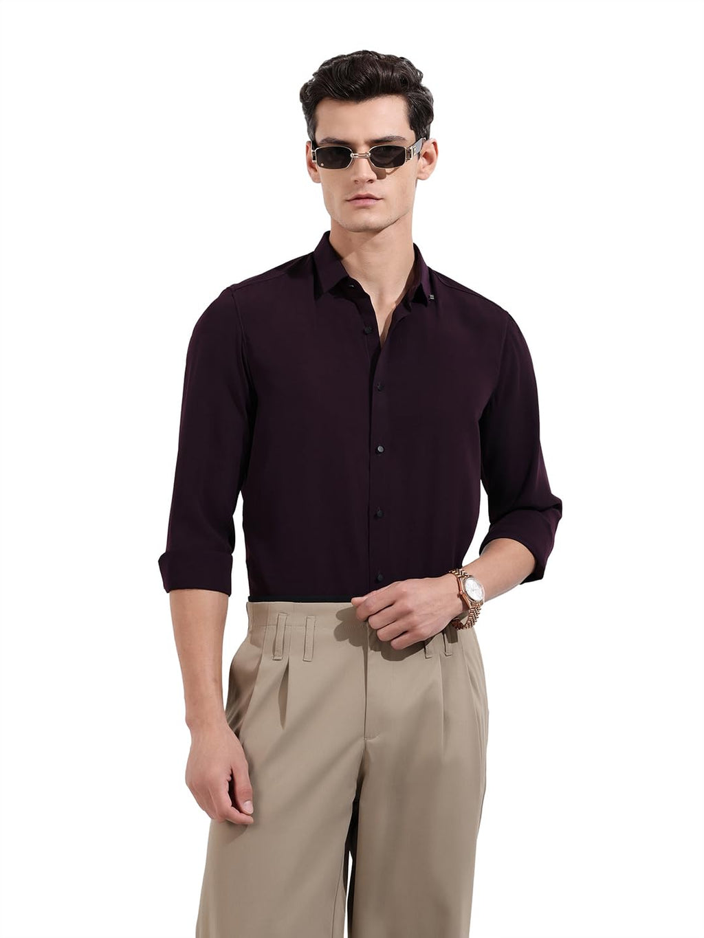The Indian Garage Co Mens Slim Fit Solid Cutaway Collar Long Sleeves Party Shirt