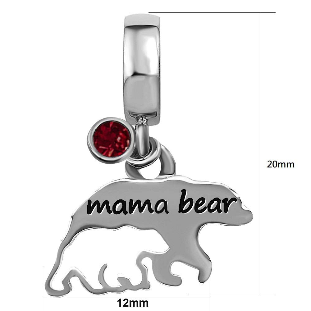 JMQJewelry Mama Bear Love Crystal Birthday Birthstone January Red Charms For Bracelet Compatible with Pandora Bracelets Hallowee