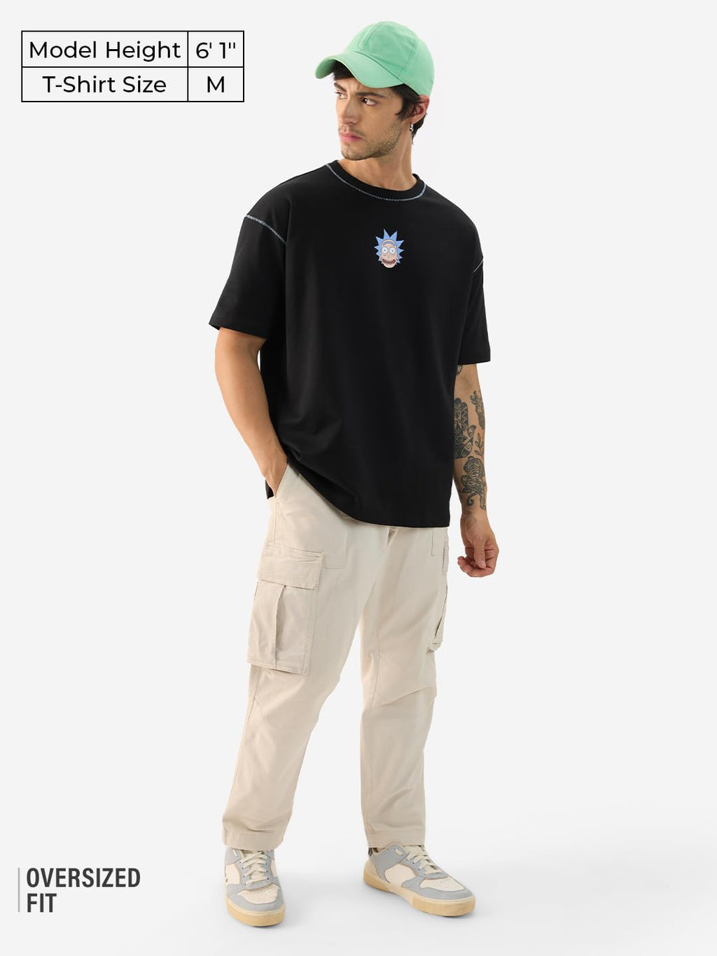 The Souled Store Official Rick & Morty: Wubba Lubba Dub Dub Men and Boys Short Sleeve Round Neck Black Graphic Printed Cotton Ov