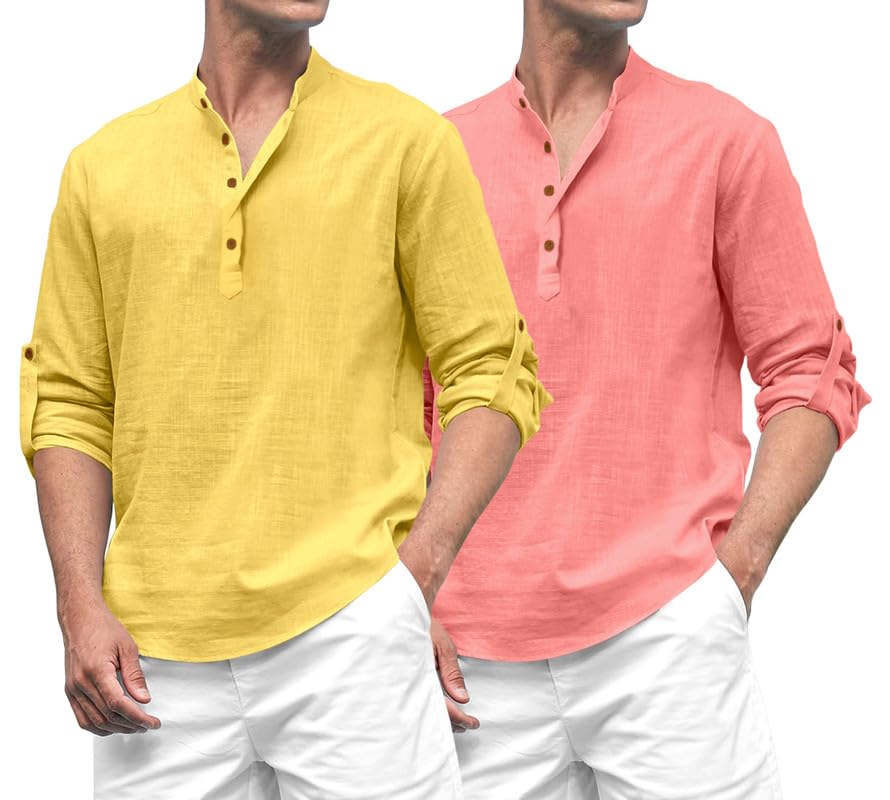 Royalscout Combo Of MenS Solid Cotton Blend Full Sleeve Straight Kurta Shirt (Pack Of 2)