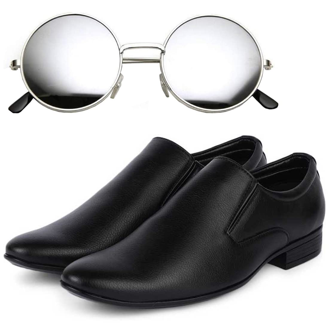 Vitoria Stylish Mens Synthetic Leather Formal Shoes with Free Unisex Round Slvr Sunglasses/Office Shoes/Suit Shoes/Dress Shoes/ 6
