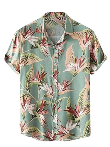 Leriya Fashion Shirt for Men | Tropical Leaf Printed Rayon Shirts for Men | Preppy Short Sleeves | Spread Collared Neck | Perfec
