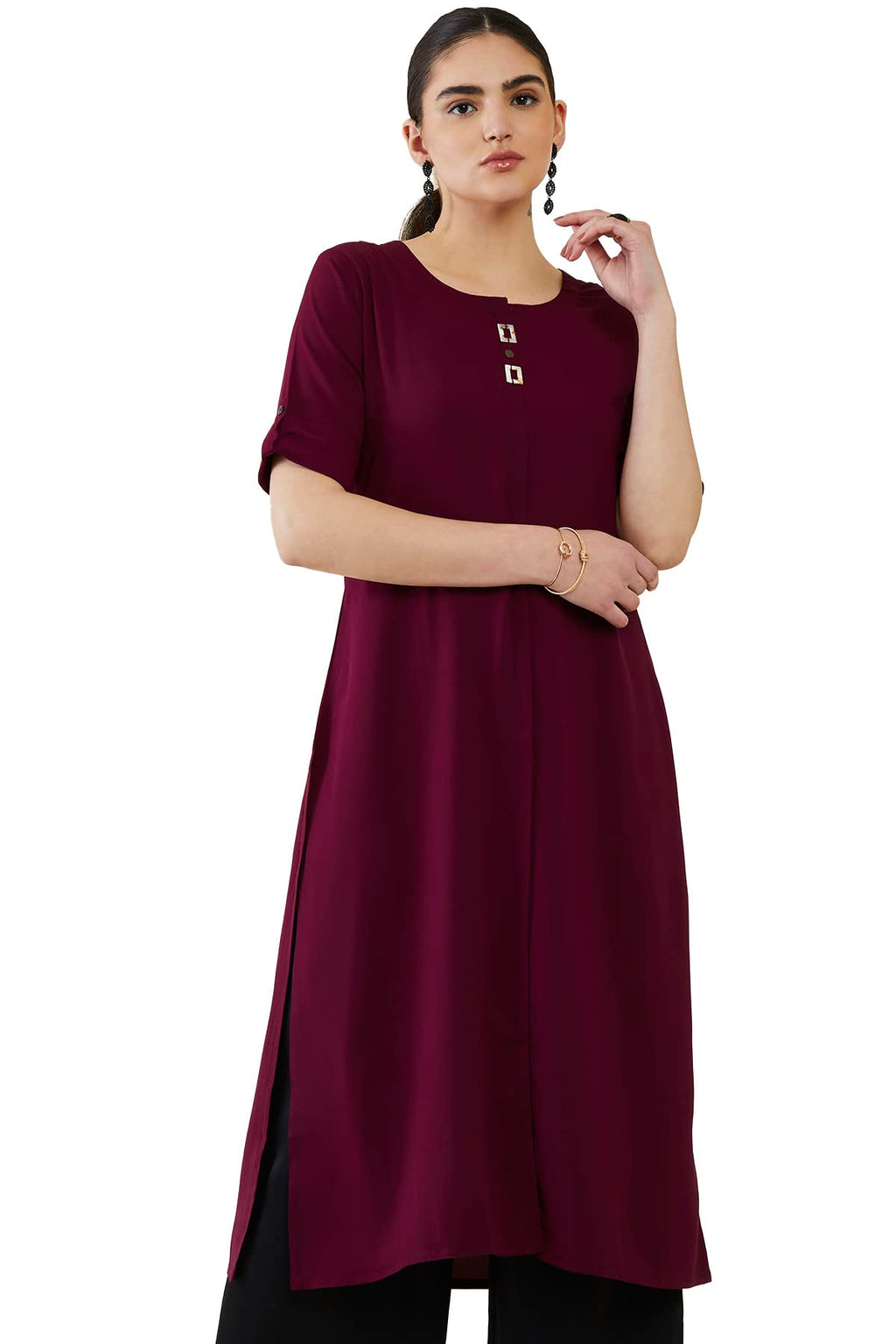 Soch Women Maroon Viscose Solid Kurta(Maroon_Xl)