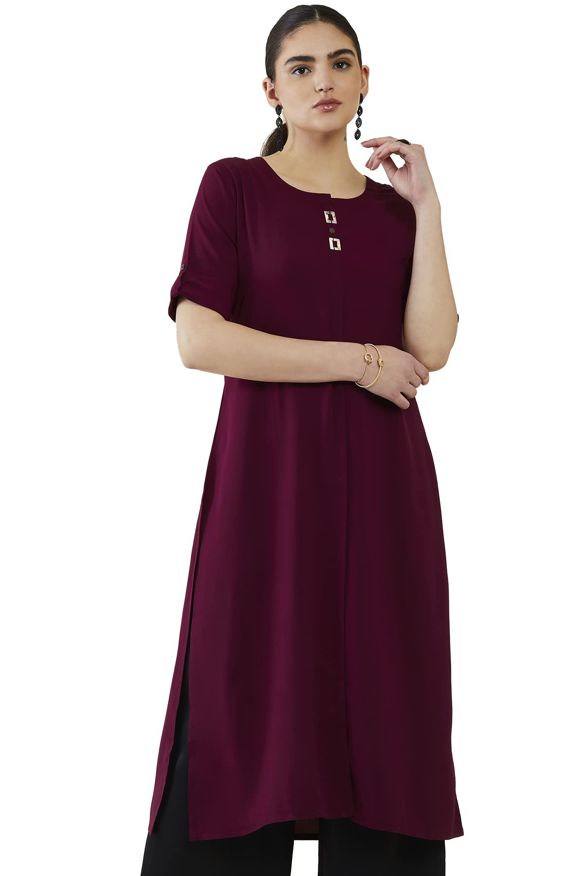 Soch Women Maroon Viscose Solid Kurta(Maroon_Xl)