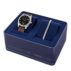 Fossil Men's Machine Three-Hand Date Brown Leather Watch and Bracelet Set