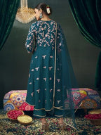 Sanisa Women'S Chinnon Sequins And Embroidery Work Anarkali Kurta With Pant And Dupatta Set