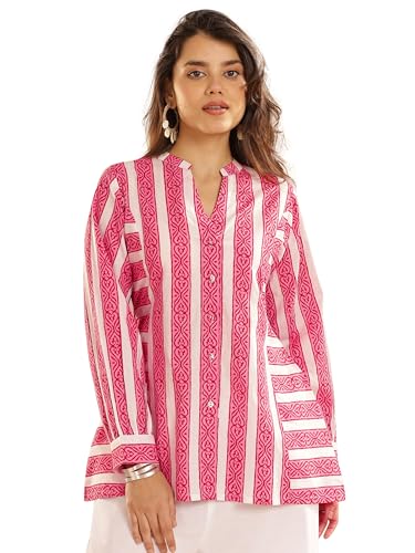 Libas WomenS Cotton Blend Stripes Regular Kurtis (29678_Pink_Xl)