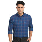 Turtle Men 100% Cotton Slim Fit Blue Check Casual Shirt