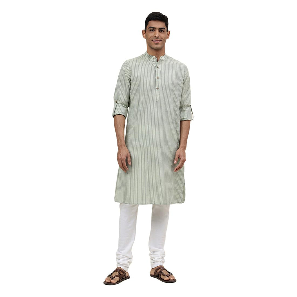 Fabindia MenS Cotton Striped Slim Kurta (1030813Lime_Green