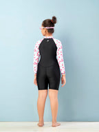 Aarika Girls Sports Wear Black-Blue Colour Strawberry Print Nylon Swim Suit (2-9 Years)-(SW-SHM-AB-612)