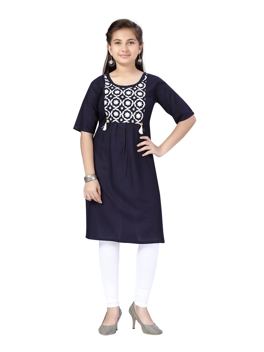 Aarika GirlS Cotton Regular Tunic Shirt (Kurti-H-6_Navy Blue_36)