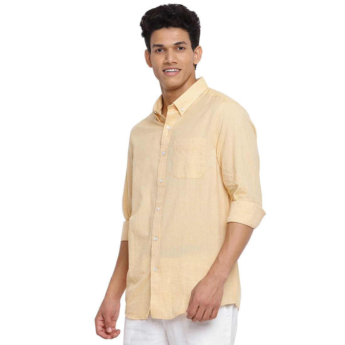 Fabindia Men Cotton Comfort Fit Shirt Mustard