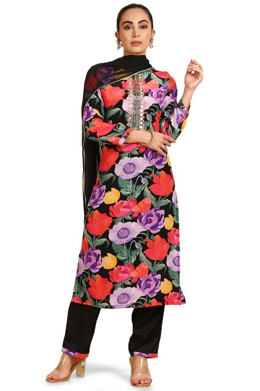 Soch Women Floral Print Viscose Suit Set with Mirrors & Cutdana