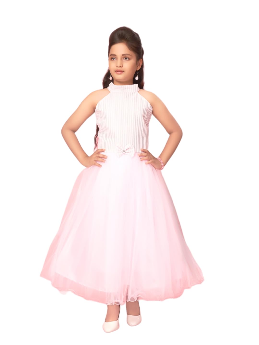 Aarika Girls Net A-Line Maxi Dress (New_G-1188_Pink