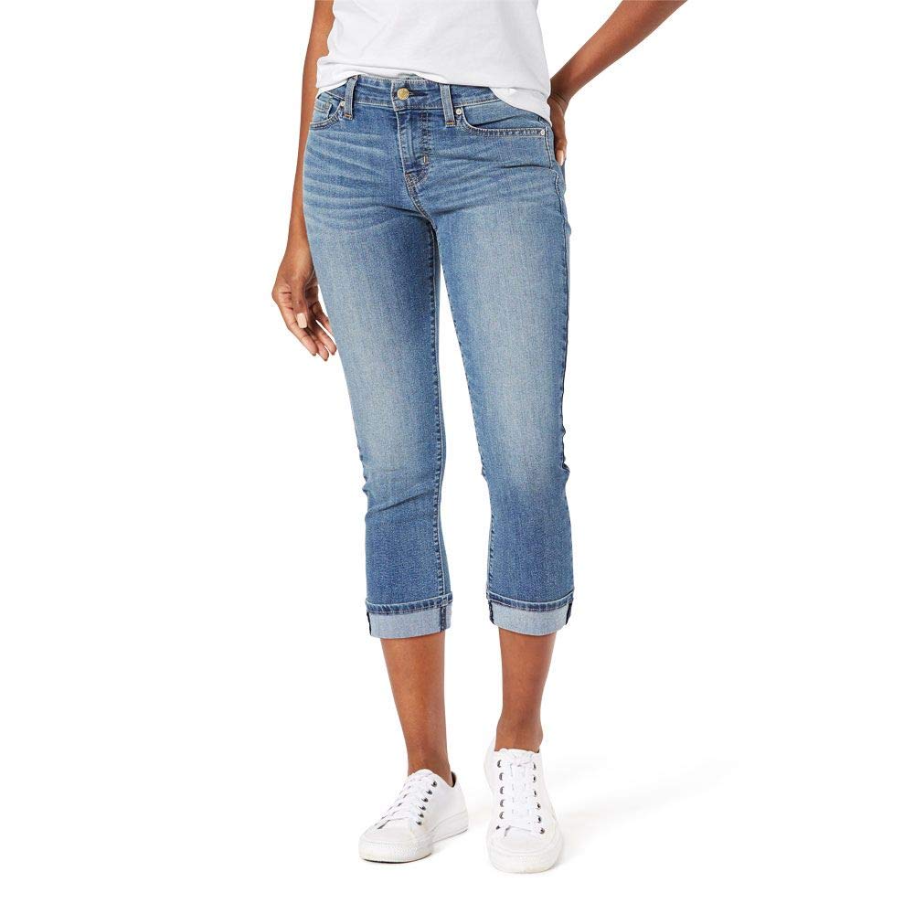 Signature by Levi Strauss & Co. Gold Women's Mid-Rise Slim Fit Capris (Standard and Plus), Blue Ice-Waterless, 12