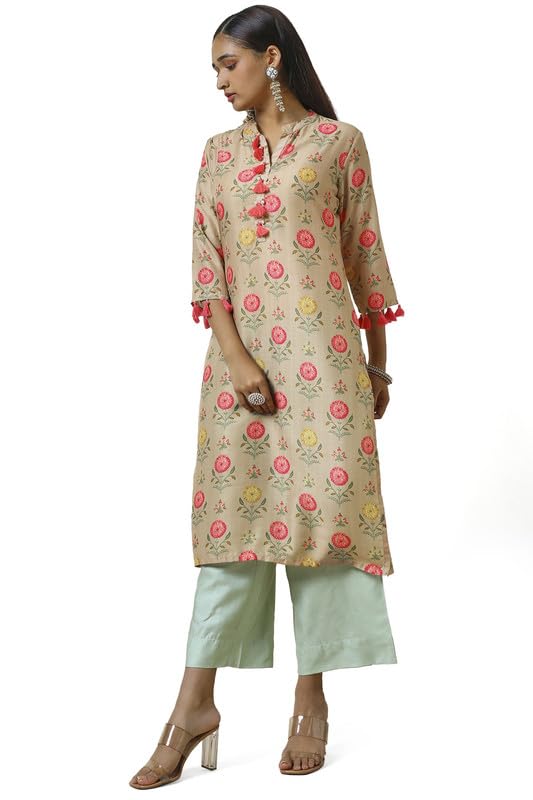 Soch Women Muslin Blend Floral Print Kurta with Tassels