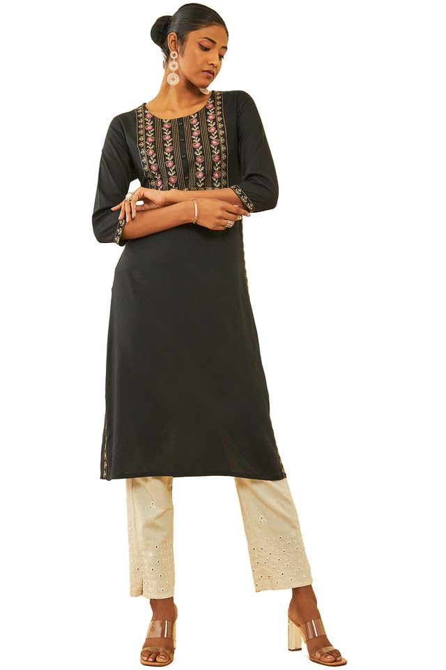 Soch Women Rayon Yoke Design Kurta with Thread Work
