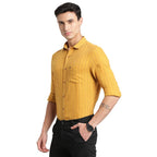 Turtle Men Cotton Lyocell Yellow Striped Slim Fit Full Sleeve Casual Shirt
