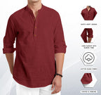 Macsivo MenS Cotton Polyester Blend Solid Regular Fit Full Sleeve Short Kurta | Lightweight Summer Short Kurta Maroon