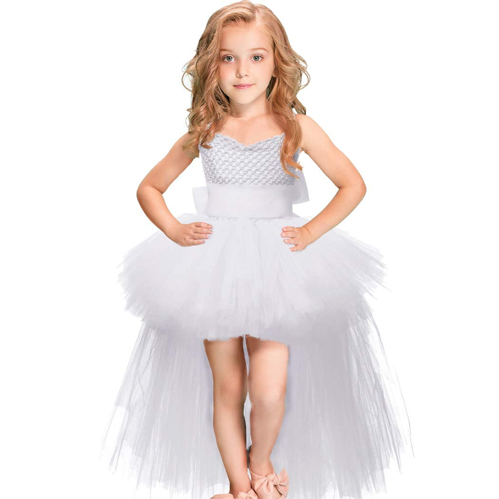 HJTT White Tutu Dress for Girls Wedding Party Tulle Princess Dresses Toddler Birthday Gift Kids Christmas Halloween Costume (Whi