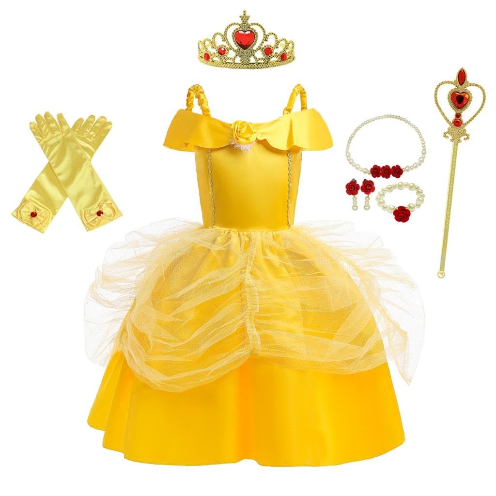 Dressy Daisy Toddler Little Girls' Princess Costume Fancy Dresses up Halloween Party with Accessories Gold 2T to 3T