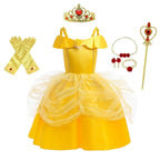 Dressy Daisy Toddler Little Girls' Princess Costume Fancy Dresses up Halloween Party with Accessories Gold 2T to 3T