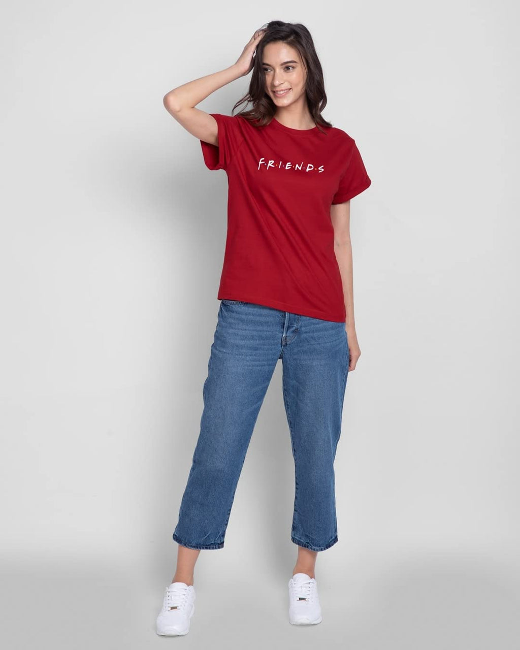 Bewakoof Official Friends Merchandise Womens Typography Boyfriend Fit Half Sleeve Round Neck Cotton T-Shirt