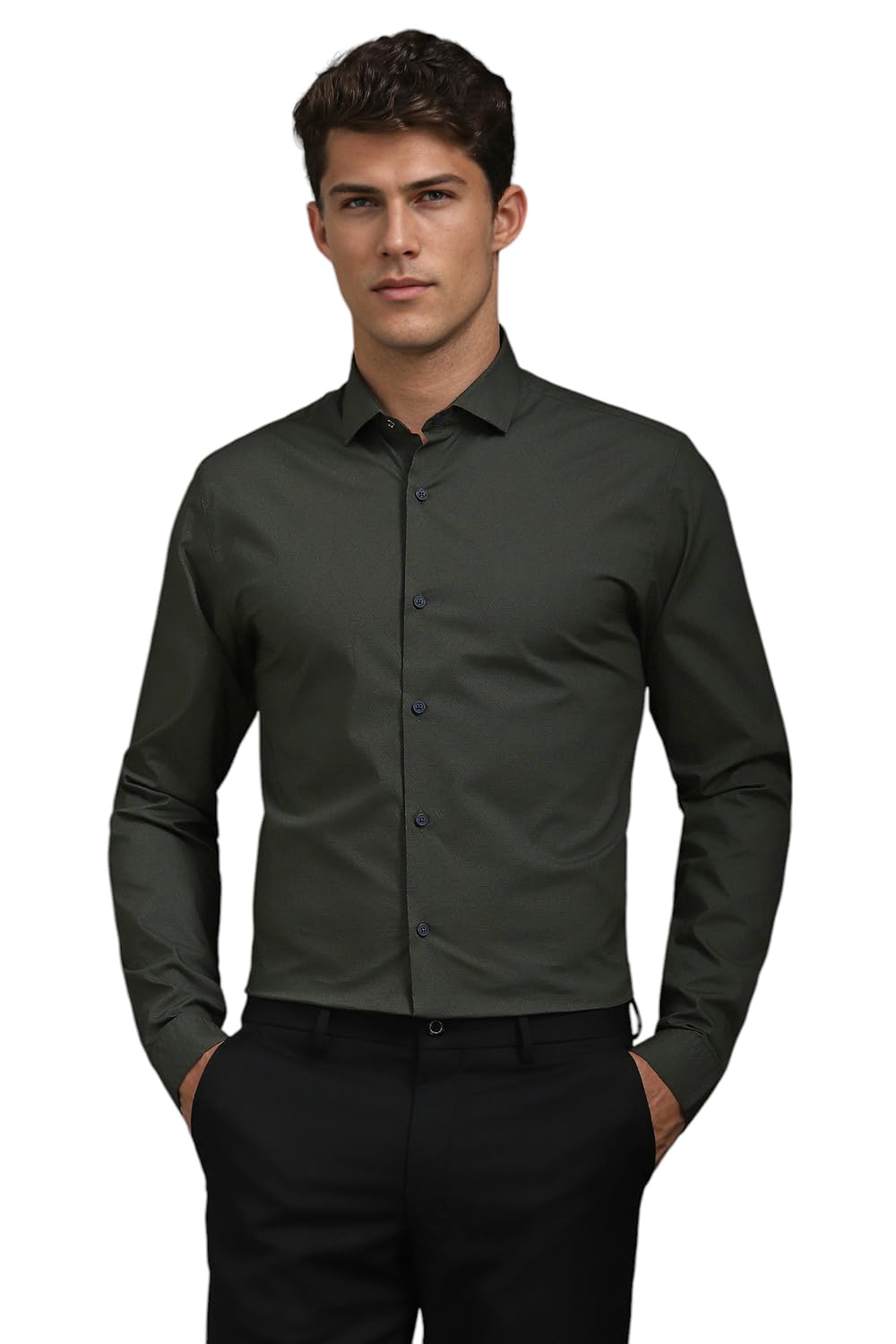 Louis Philippe Men Green Super Slim Fit Print Full Sleeves Casual Shirt