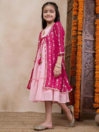 Pspeaches Girls Georgette A-Line Calf Length Dress (IW-RANIGGTSEQ_Pink