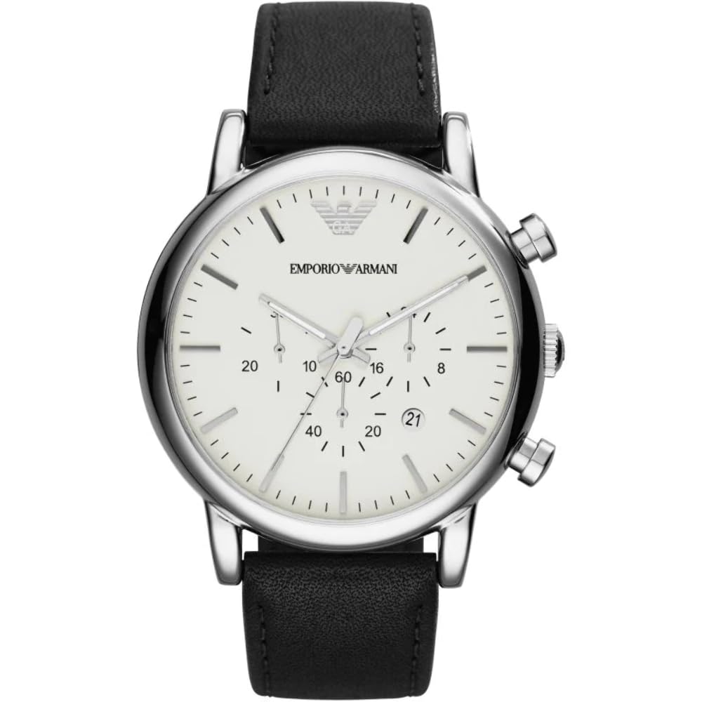 Emporio Armani Men's Chronograph Stainless Steel and Black Leather Watch (Model: AR1807)