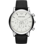 Emporio Armani Men's Chronograph Stainless Steel and Black Leather Watch (Model: AR1807)