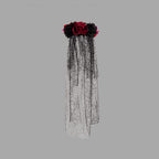 June Bloomy Day of the Dead Headpiece Rose Floral Crown Veil Halloween Costume Mexican Headband (D-Veil Burgundy Black)