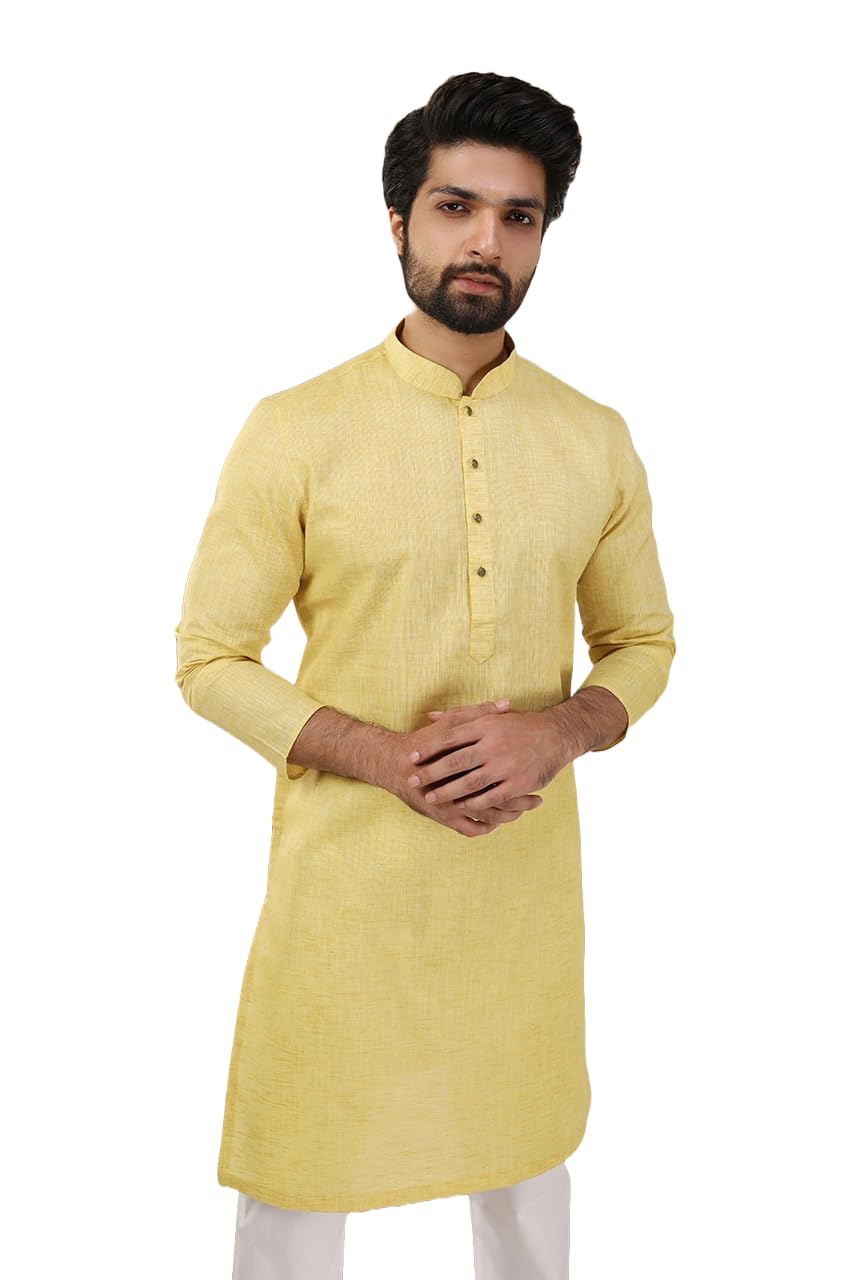 Manyavar MenS Silk Regular Kurta (Ml11865-324-M_Yellow_Medium_Yellow_M)