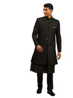 VASTRAMAY Mens Black Viscose Sherwani Set